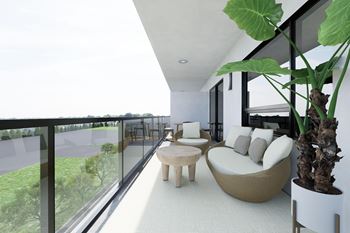 Balcony with view of the city at Damask, Ontario  